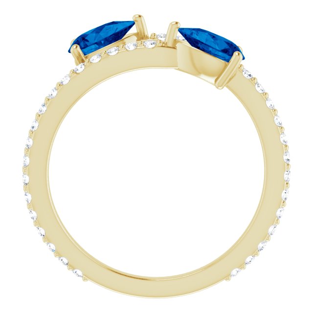 14K Yellow Lab-Grown Blue Sapphire & 1/3 CTW Natural Diamond Ring